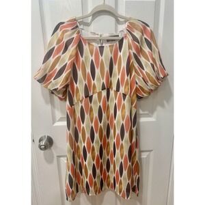 Harper 241 Multicolored Geometric Print Shift Dress Sz Small Balloon Sleeve